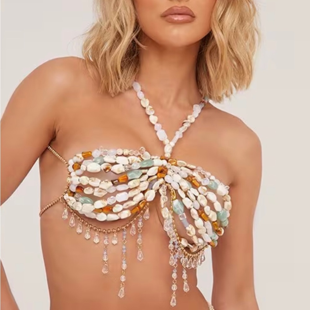 Beaded Halter Top with Gemstone Accents
